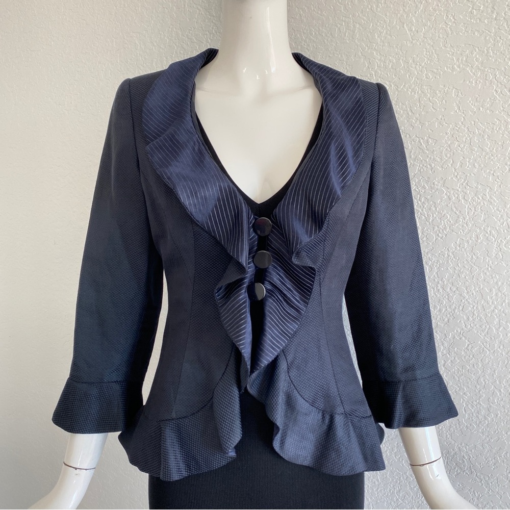 Giorgio Armani navy ruffle collar Jacket